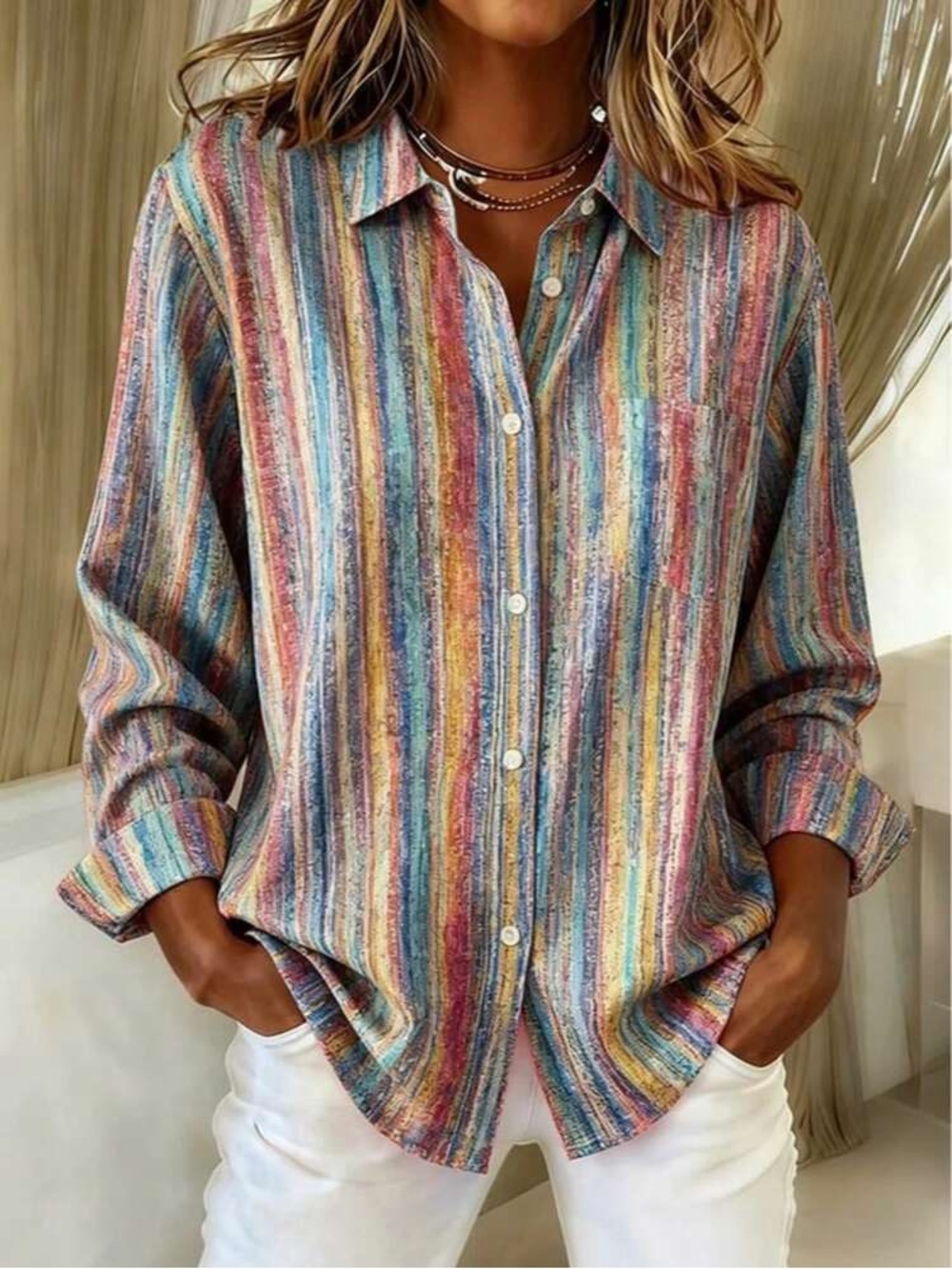 Multicolor Striped Women’s Button-Down Shirt - XL NWT